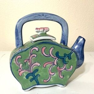 Mini Teapot Signed Ben Rickert Green & Blue Painted Porcelain